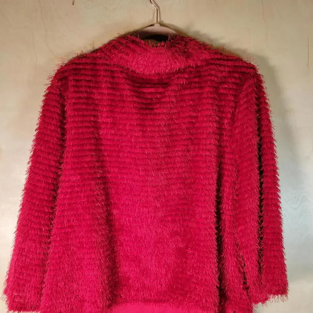 Vince Camuto Tulip Red Eyelash Tinsel Cowlneck Sweater Women Size XL NWT - Picture 7 of 9